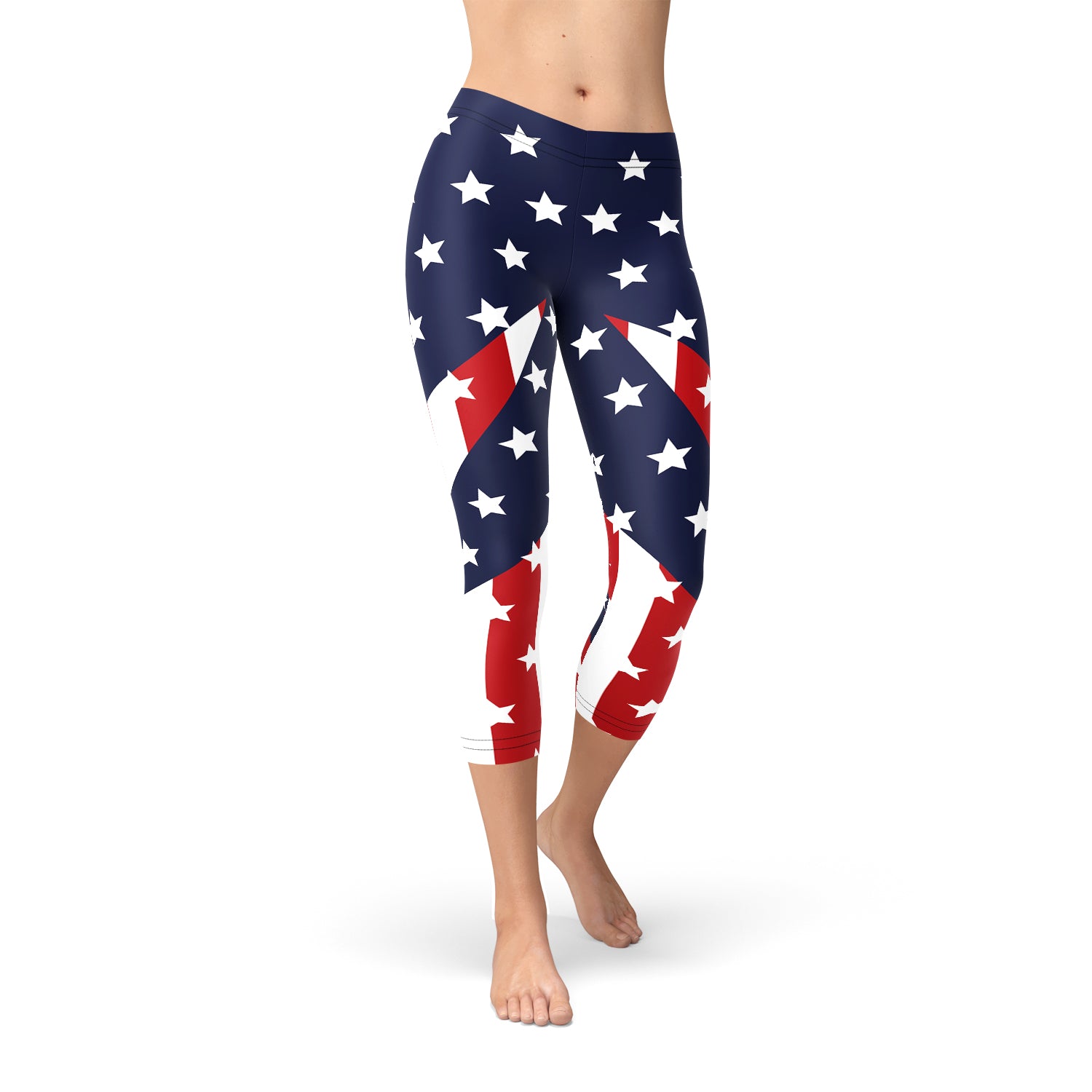 Leggings with American flag design on a white background
