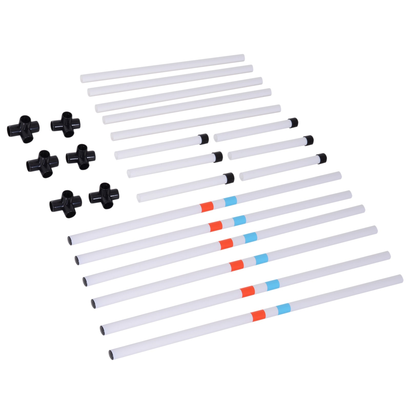 Set of white sticks with black ends and colored markers on a white background