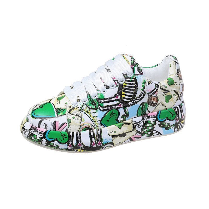 Colorful sneaker with cartoon character design on a white background