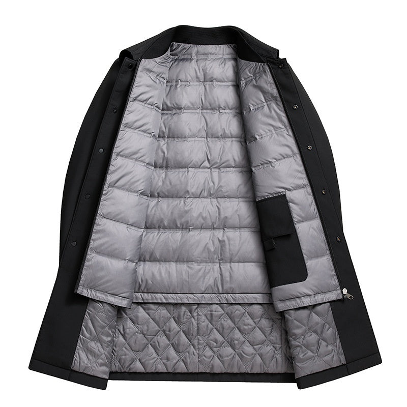 Black coat with gray quilted lining on a white background
