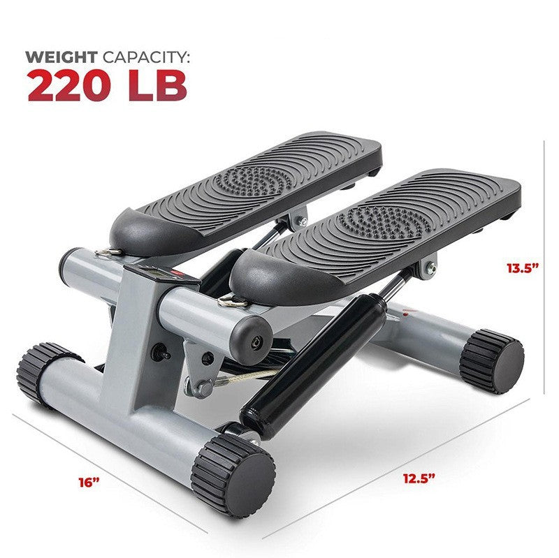 Step machine with weight capacity and dimensions displayed on a white background