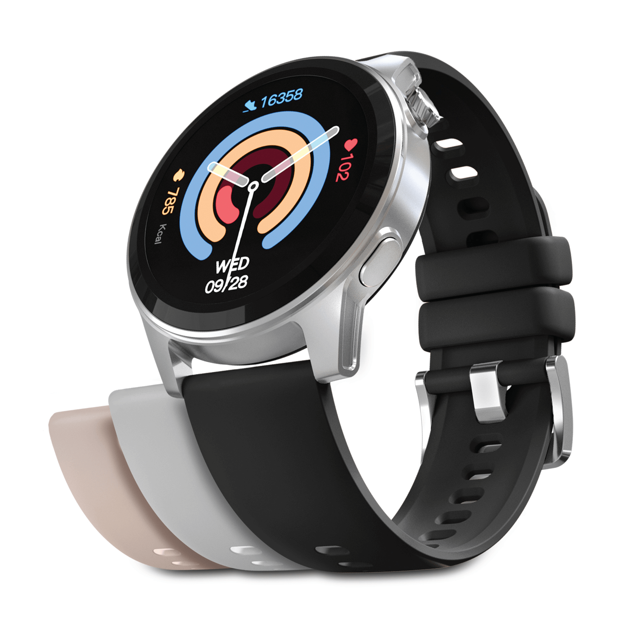 Smartwatch with a black band on a white background