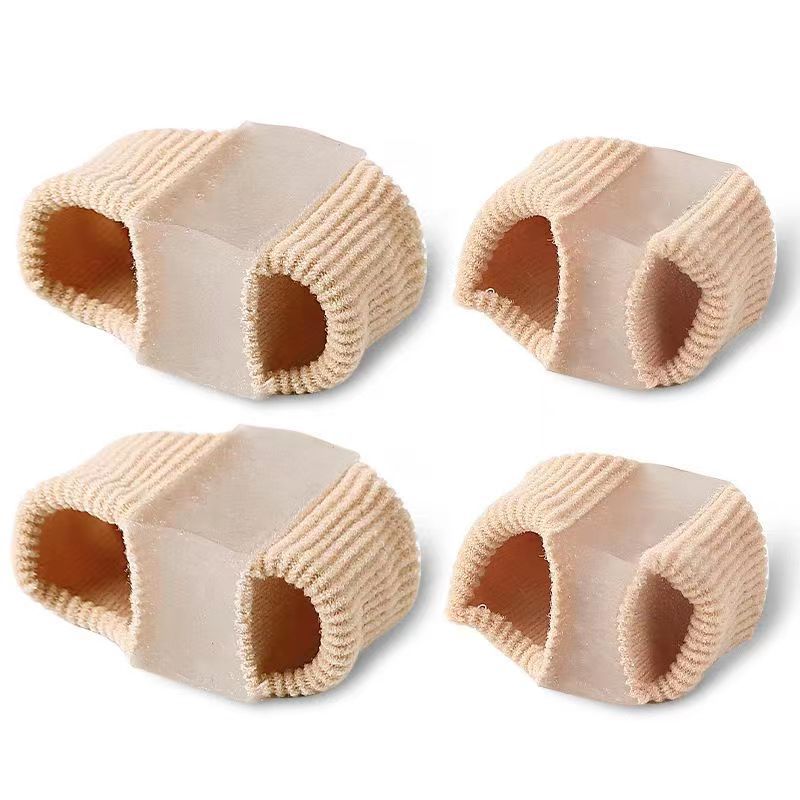 Four beige knitted cable covers on a white background