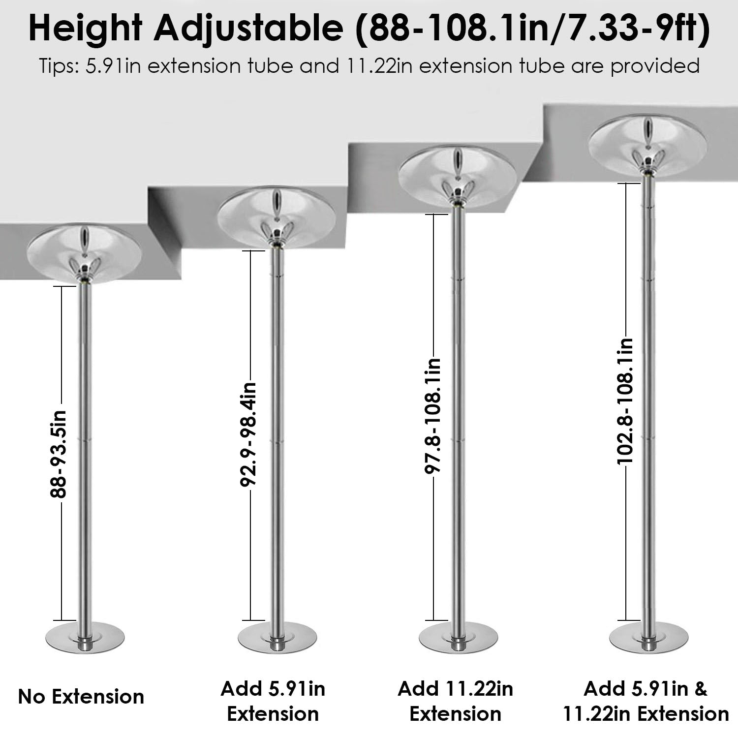Height adjustable stanchion system with extension tubes on a white background