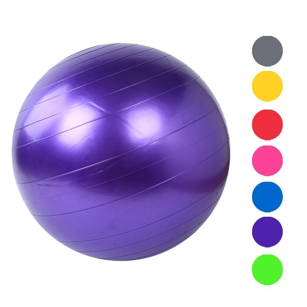 Purple exercise ball with color swatches on a white background