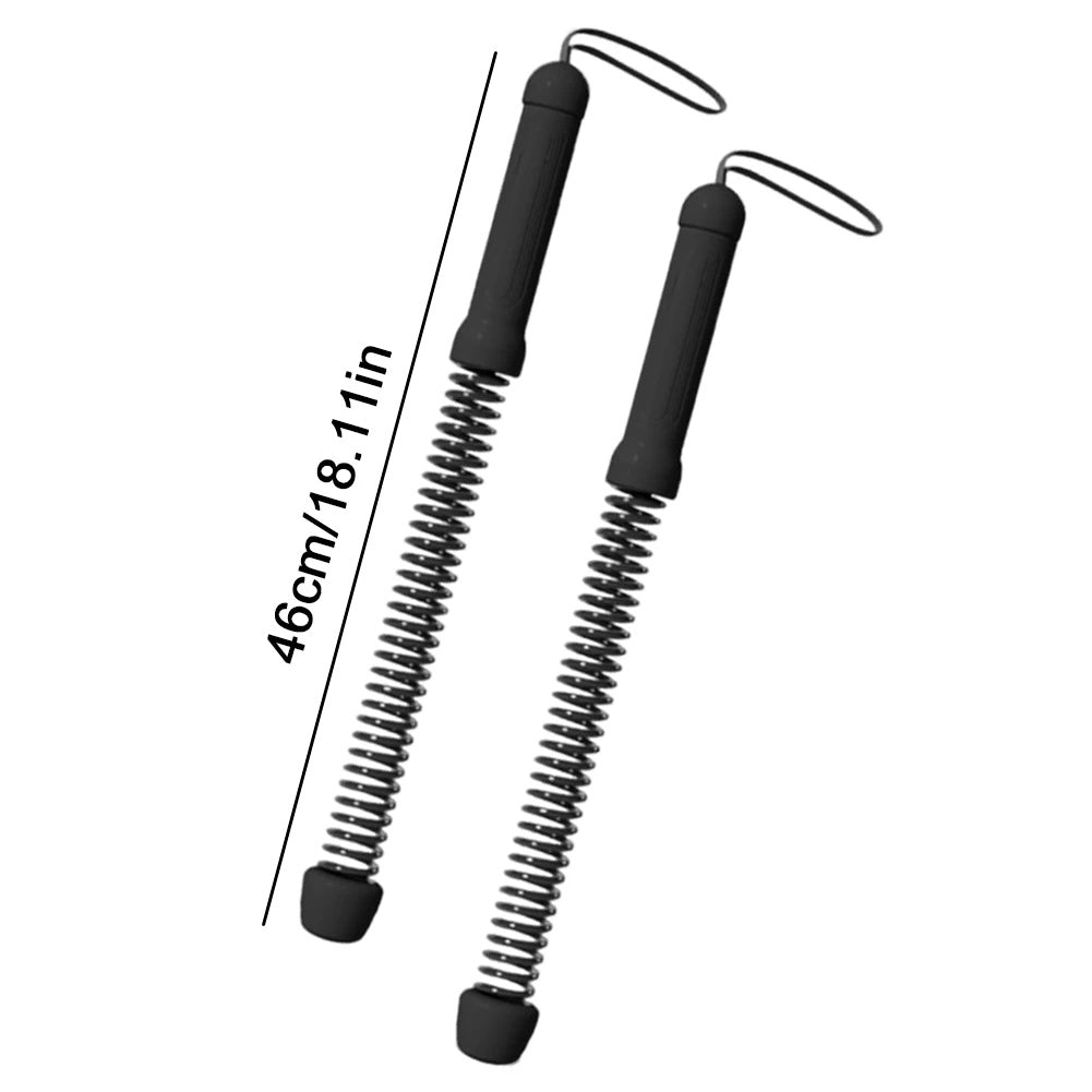 Two black spring-loaded tools with measurement details on a white background