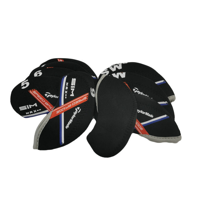 Set of TaylorMade golf club head covers on a white background