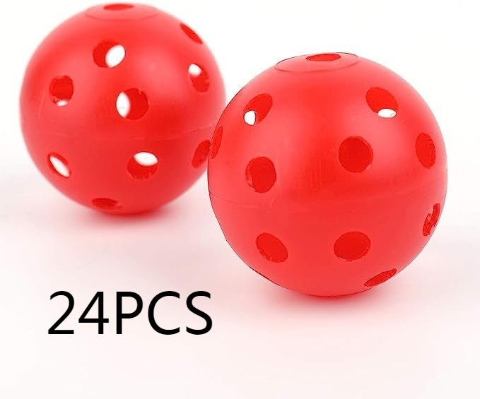 Two red balls with holes on a white background, labeled '24PCS'.