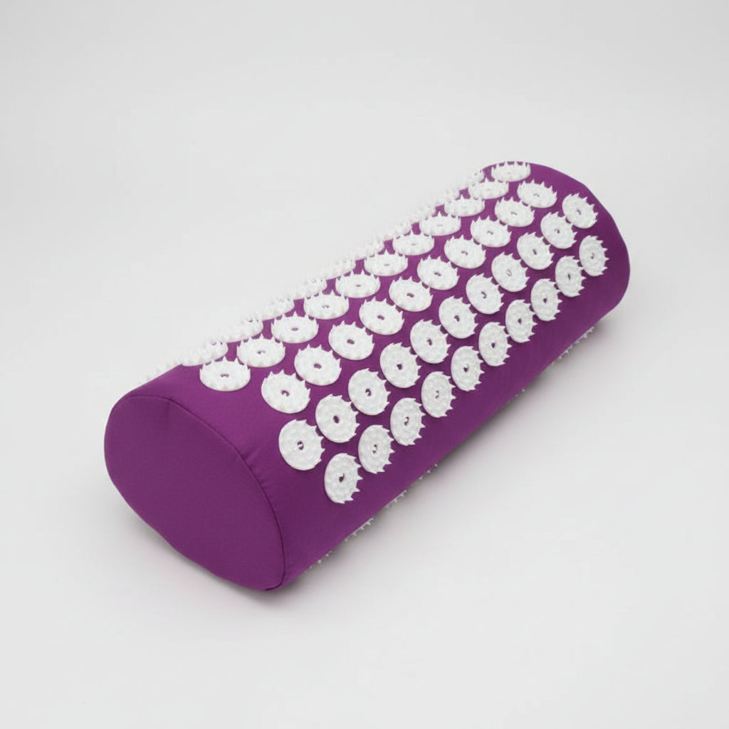Purple acupressure roller with white nodes on a white background