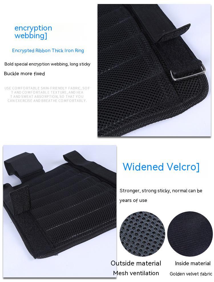 Black security belt with encryption webbing and widened velcro features on a white background.