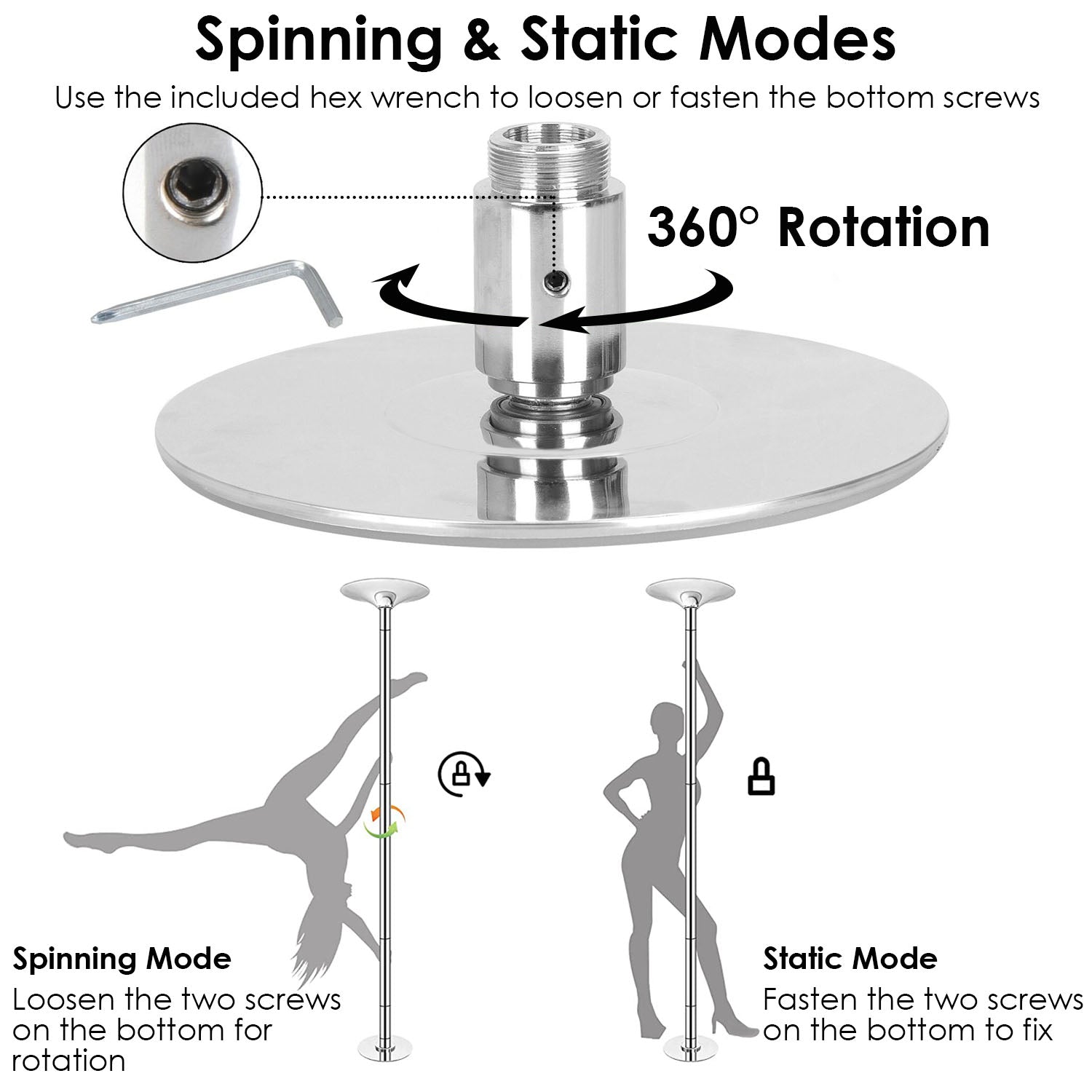 Pole dance stand with spinning and static modes illustration on a white background