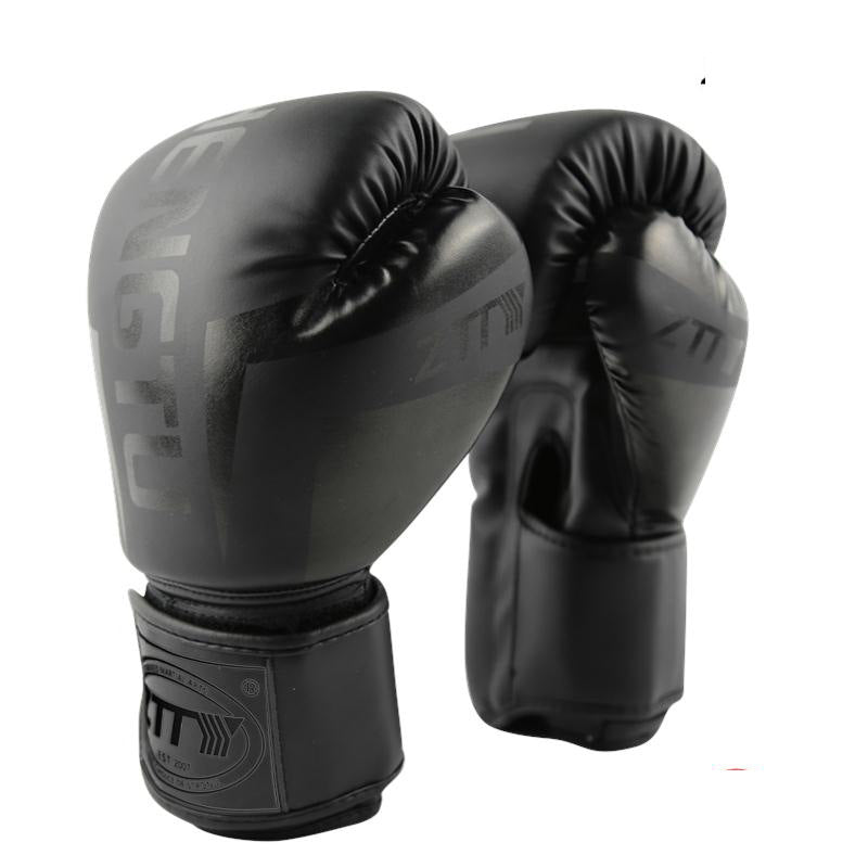 Pair of black boxing gloves with brand logo on a white background
