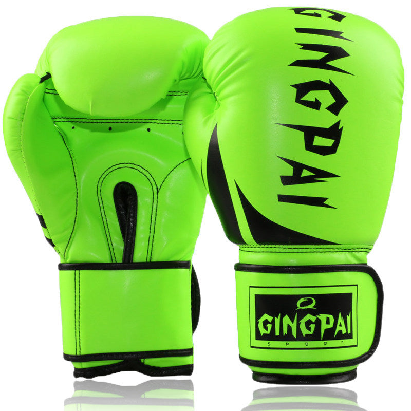 Pair of green boxing gloves with 'Gingpai' branding on a white background