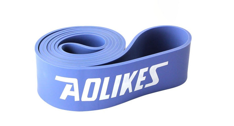 Blue resistance band with 'Aolikes' branding on a white background