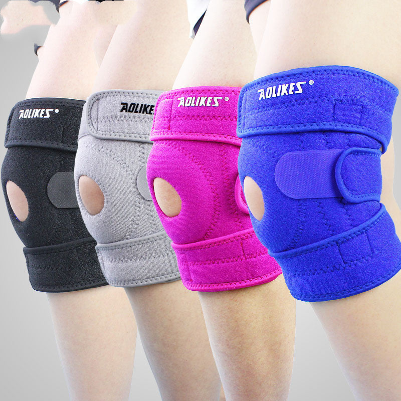 Four knee pads in black, gray, pink, and blue with 'Aolikes' branding on a neutral background.