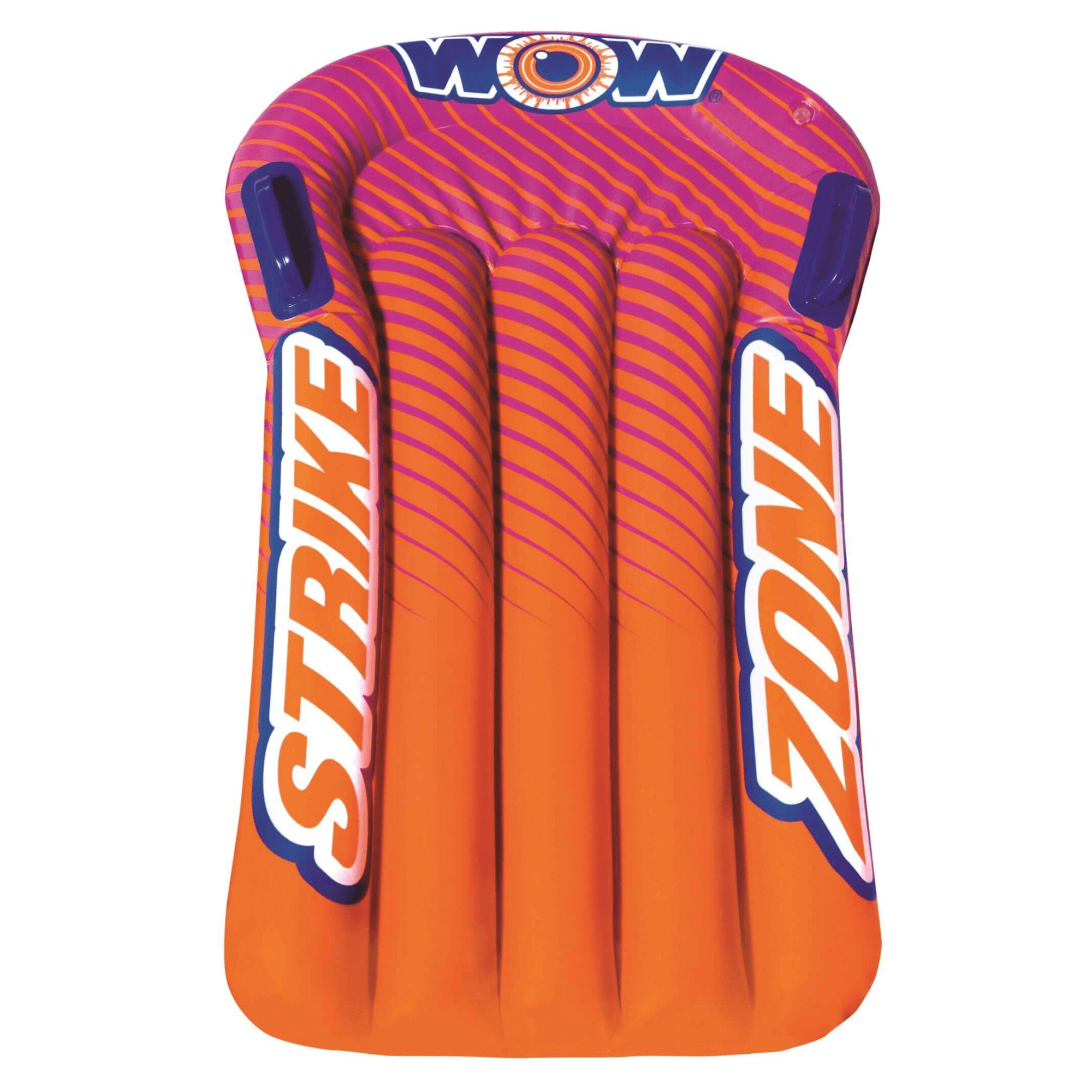 Orange and purple inflatable pool float with 'WOW' branding on a white background