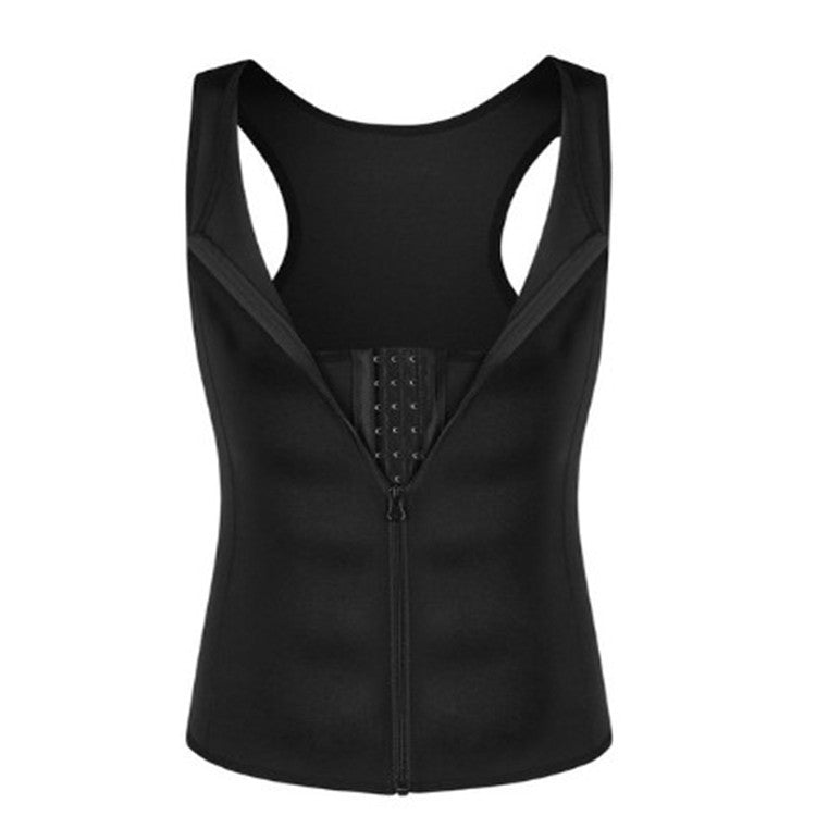 Black zip-up tank top on a white background