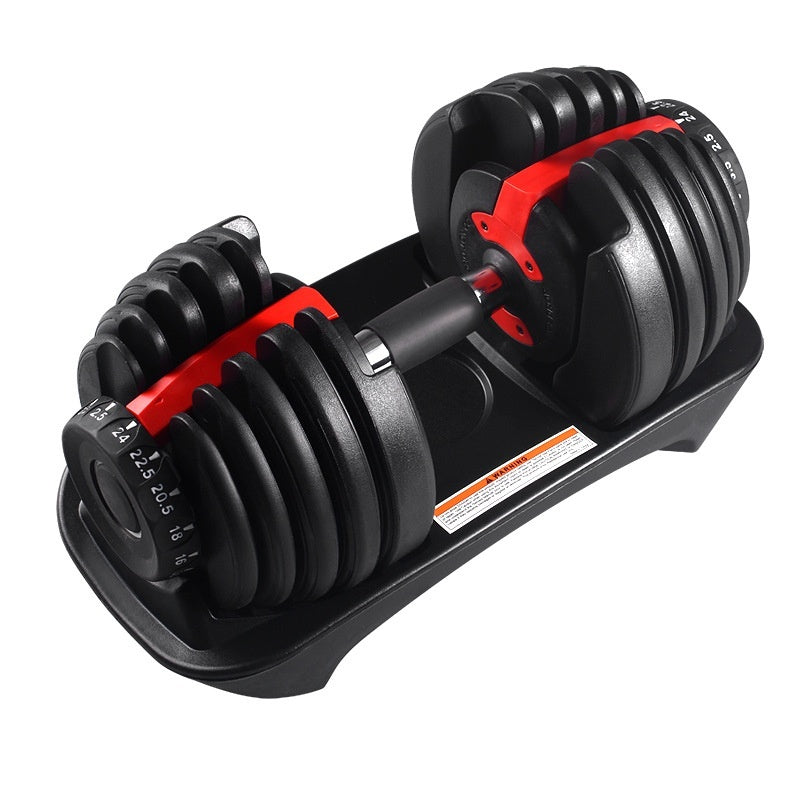 Pair of adjustable dumbbells on a white background
