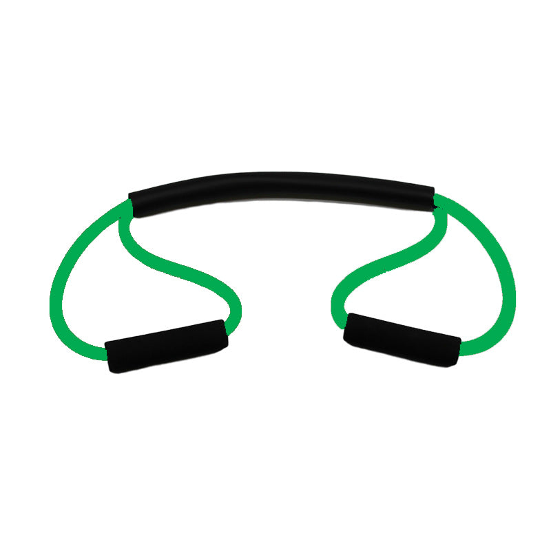 Green resistance band with black handles on a white background