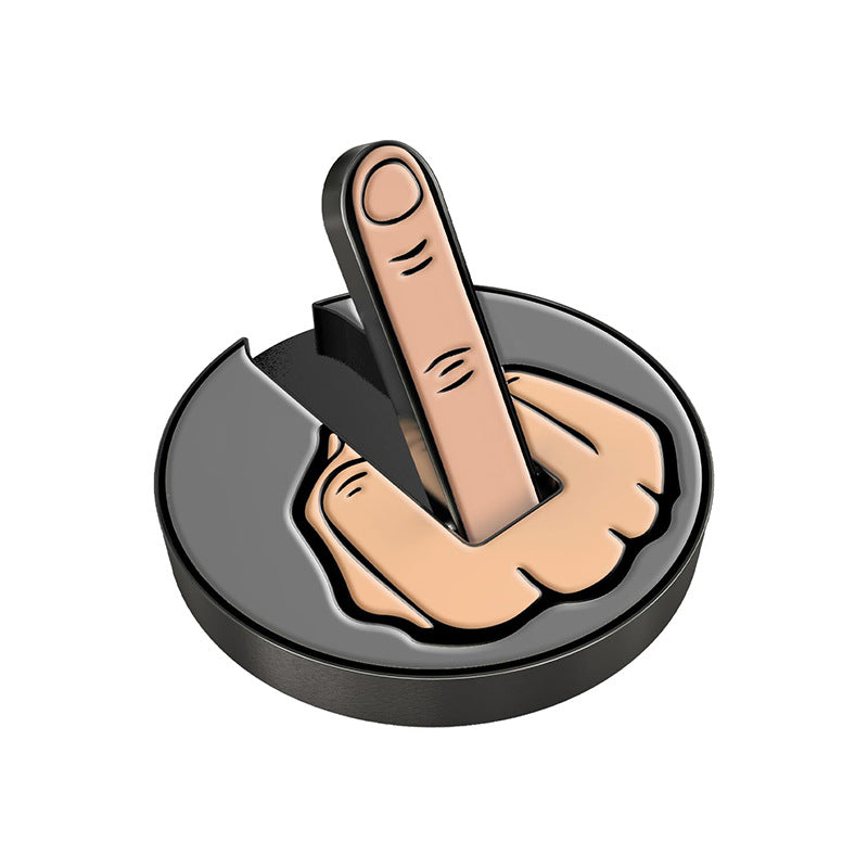 Cartoon illustration of a hand with a raised index finger pressing a switch on a white background