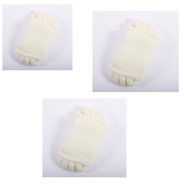 Three views of a white paw-shaped object on a white background