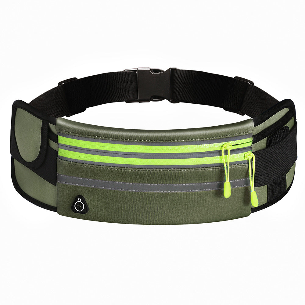 Green waist bag with black and lime green accents on a white background
