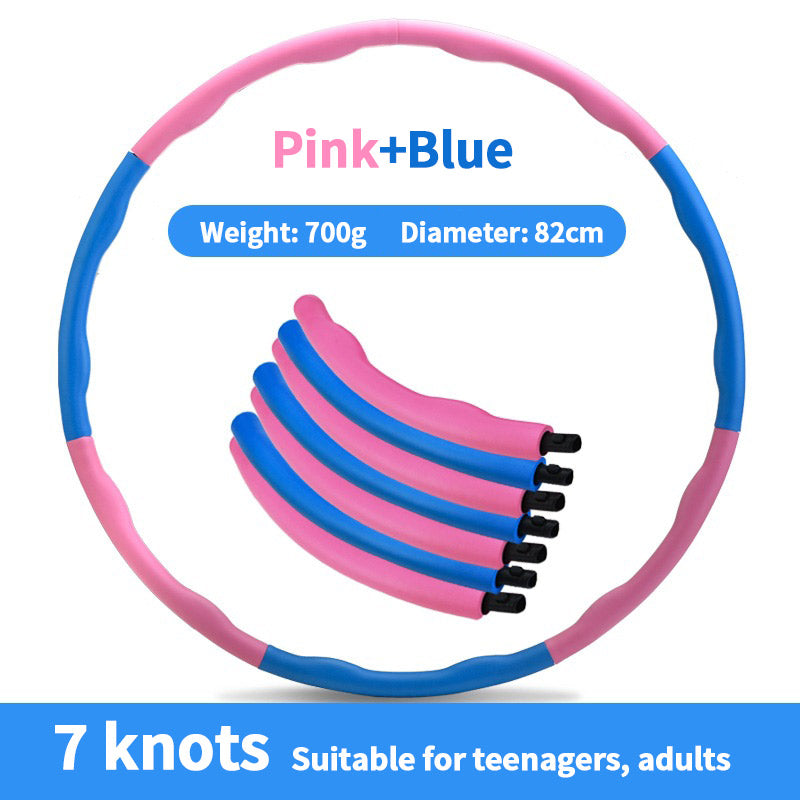 Pink and blue hula hoop with weight and size information on a white background