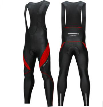 Black cycling bib shorts with red accents on a white background