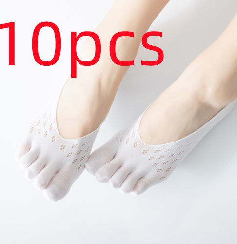 White five-finger socks with red text '10pcs' on a light gray background