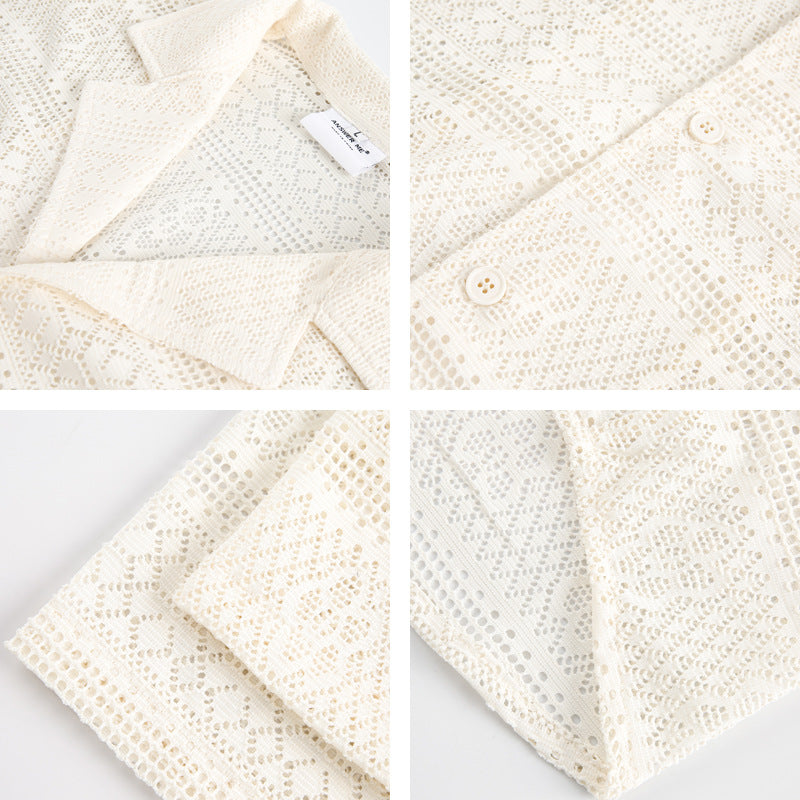 Collage of a textured white fabric with a button on a light gray background