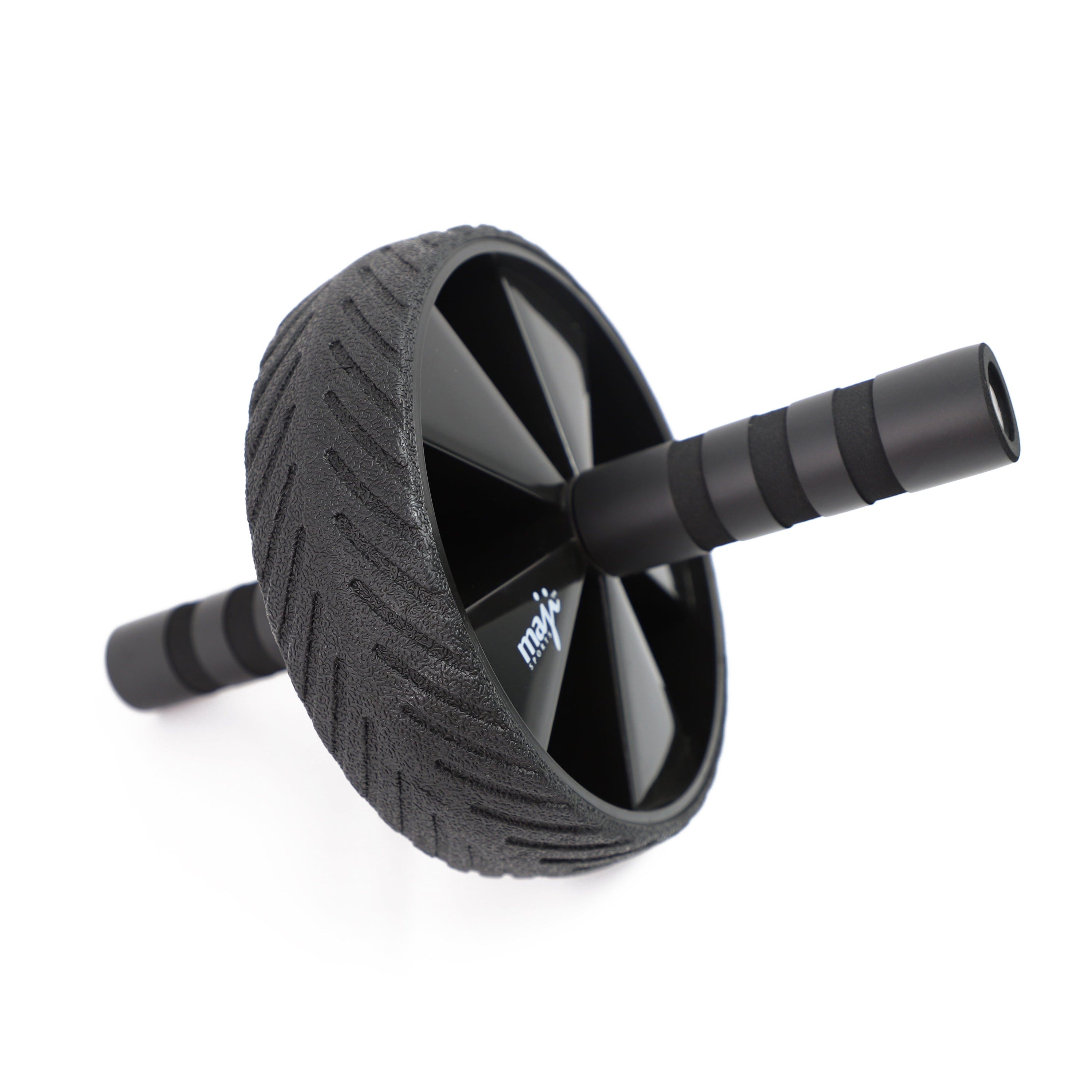 Black ab roller with handles on a white background