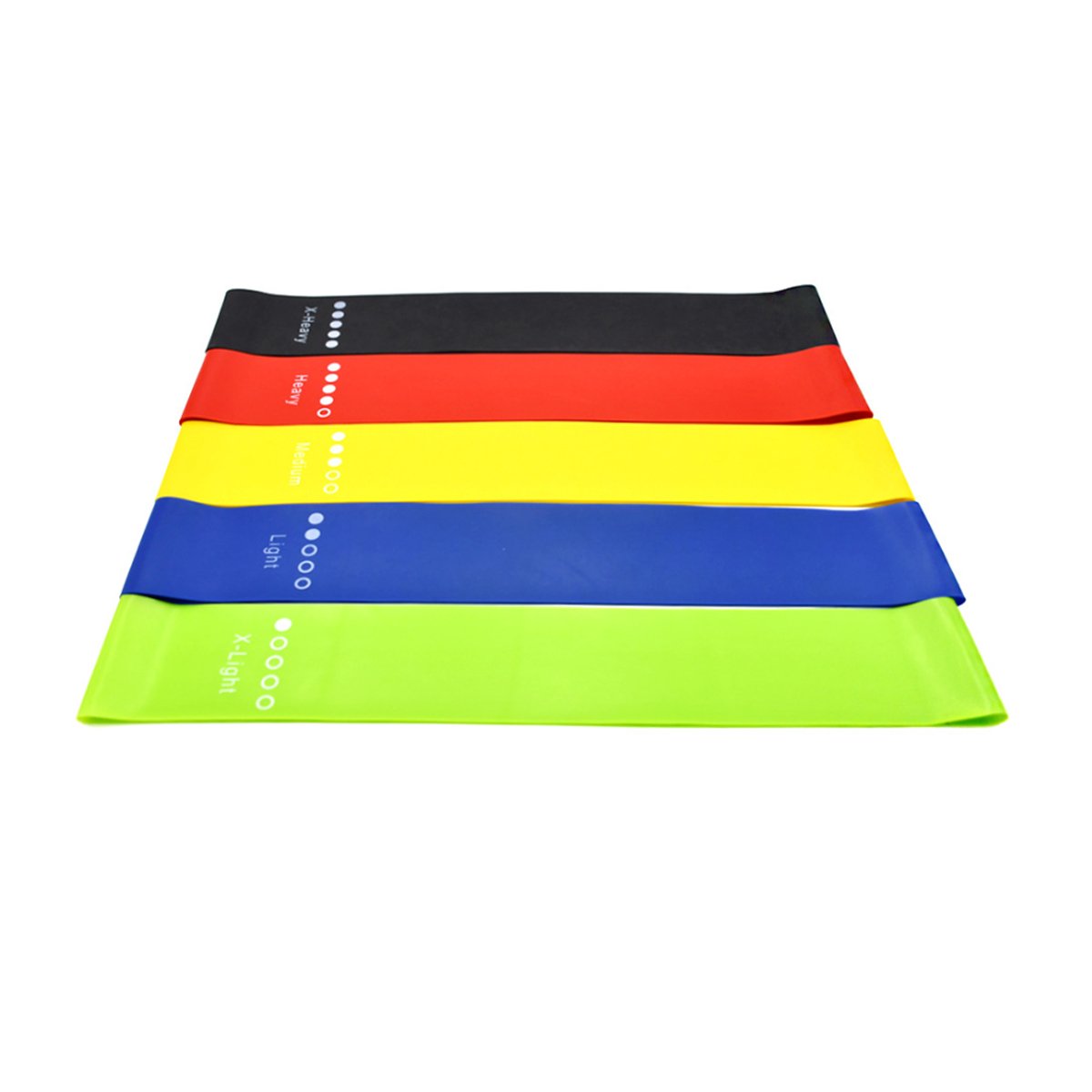 Set of colorful resistance bands on a white background