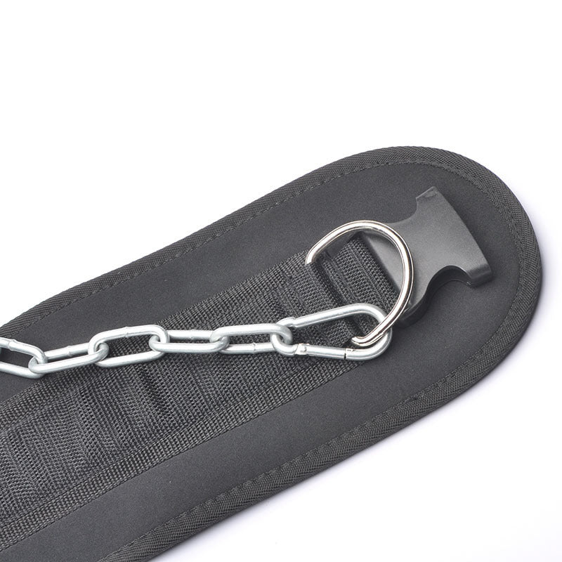 Black sheath with a silver chain and clip on a white background