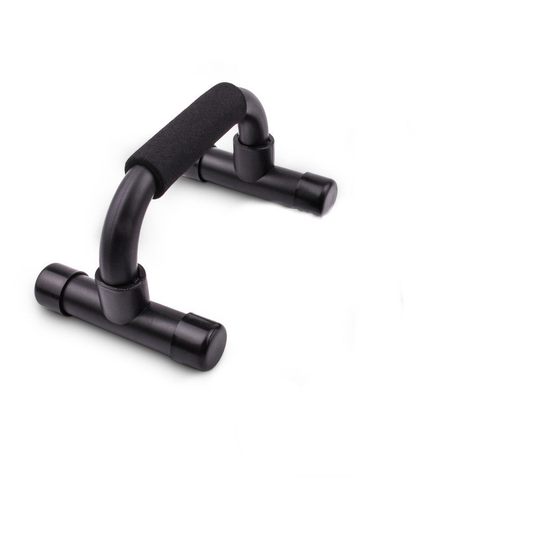 Black metal pull-up bar with foam handle on a white background
