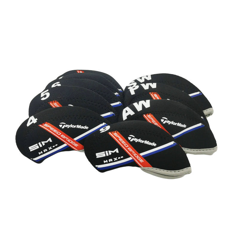 Set of TaylorMade golf club head covers on a white background
