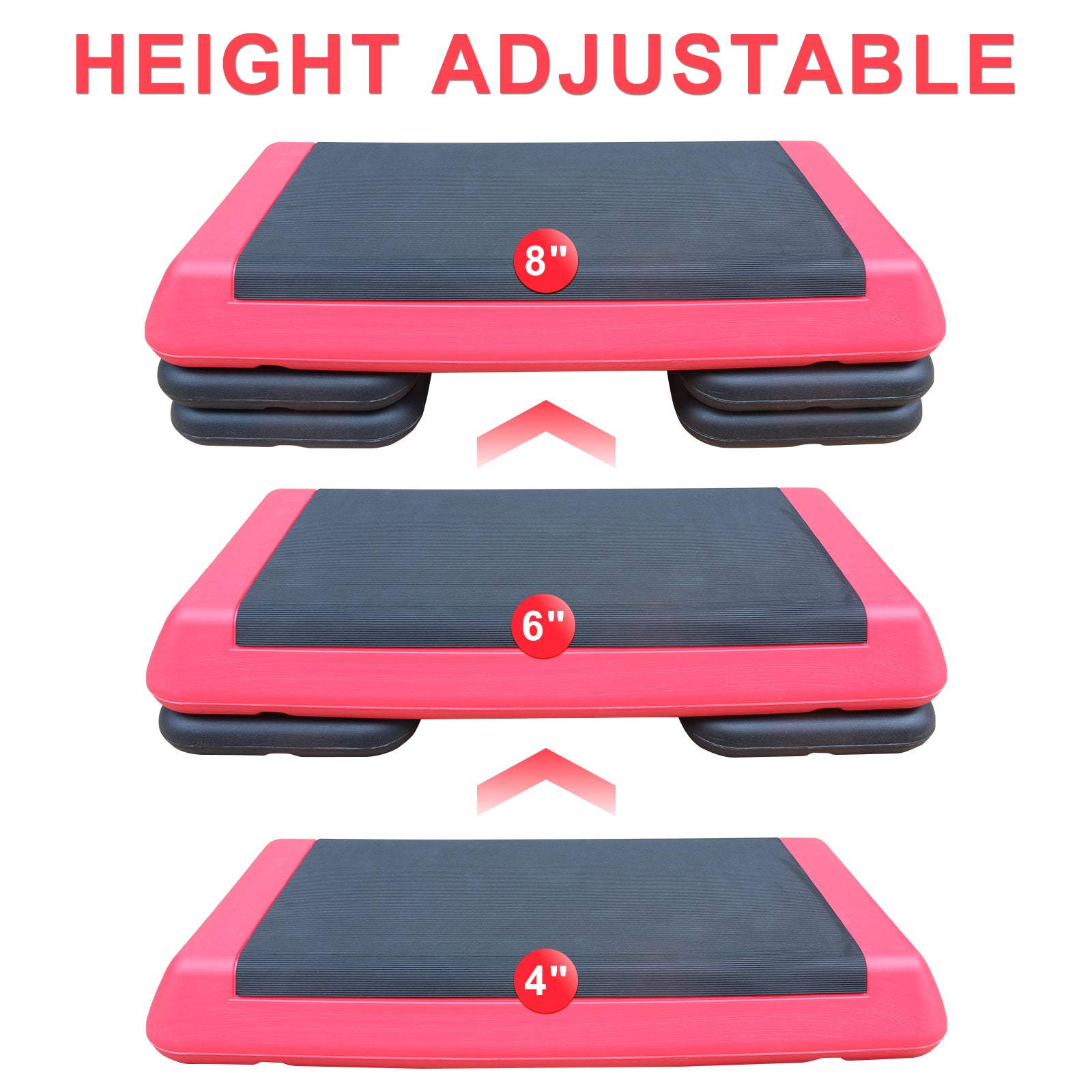 Height adjustable step platform with different levels shown on a white background