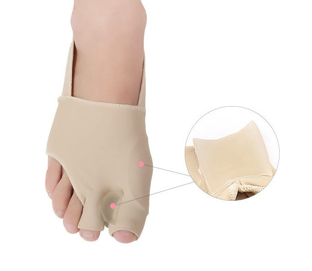 Beige split finger glove worn on a hand with an inset showing the inside of the glove.