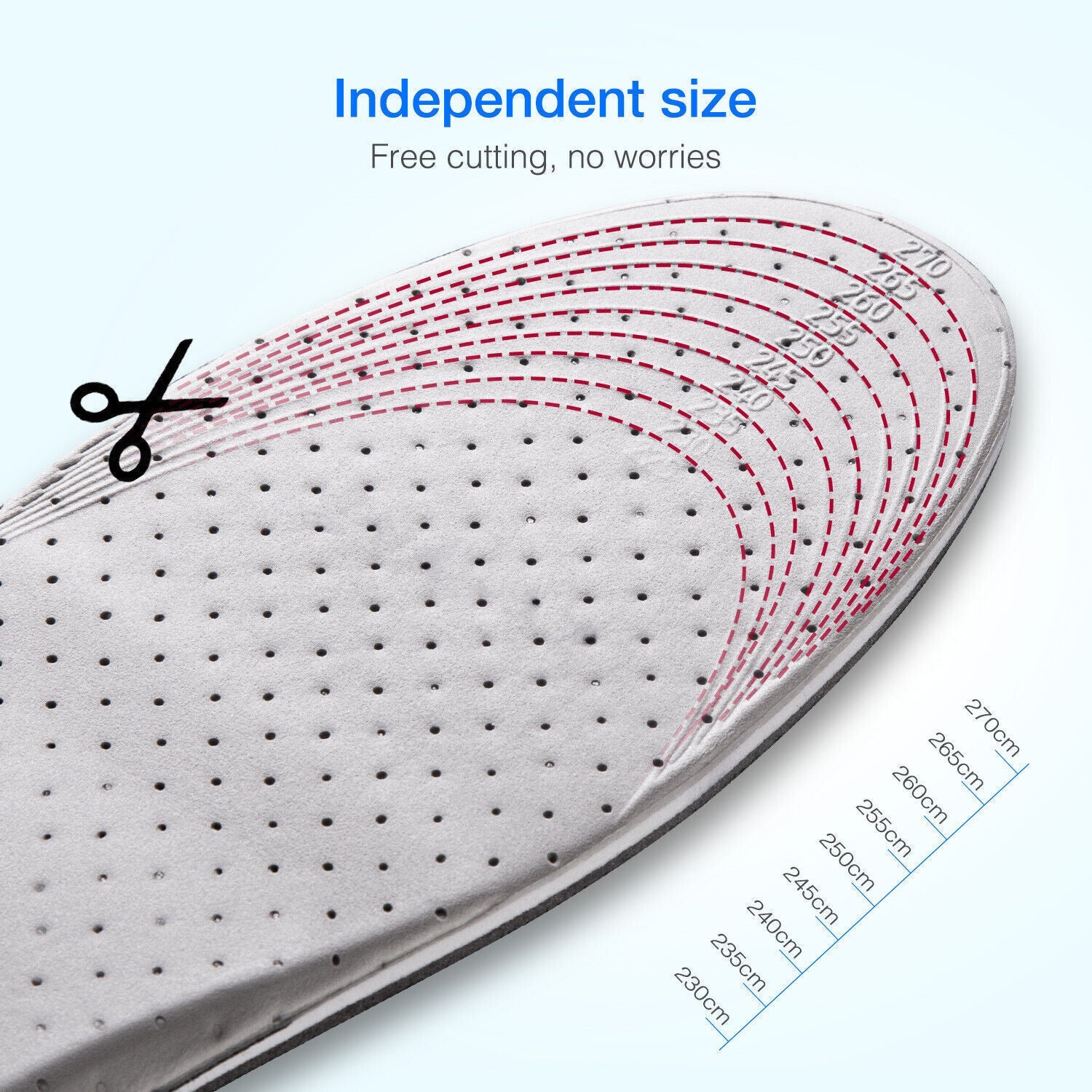 Shoe insole with measurement markings and text 'Independent size' on a white background
