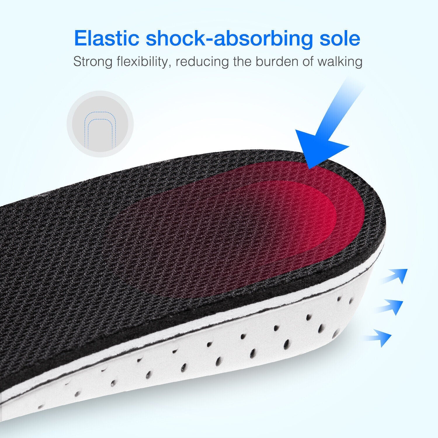 Elastic shock-absorbing sole with text on a white background