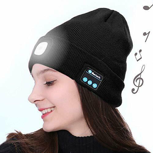 Black beanie with Bluetooth speaker on a white background