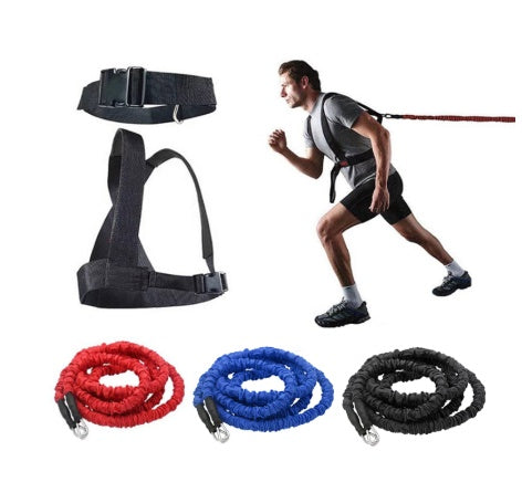 Resistance band set with a person using them on a white background