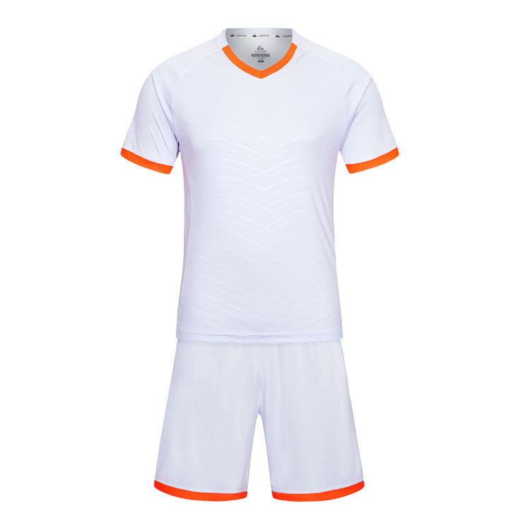 White sports outfit with orange accents on a white background