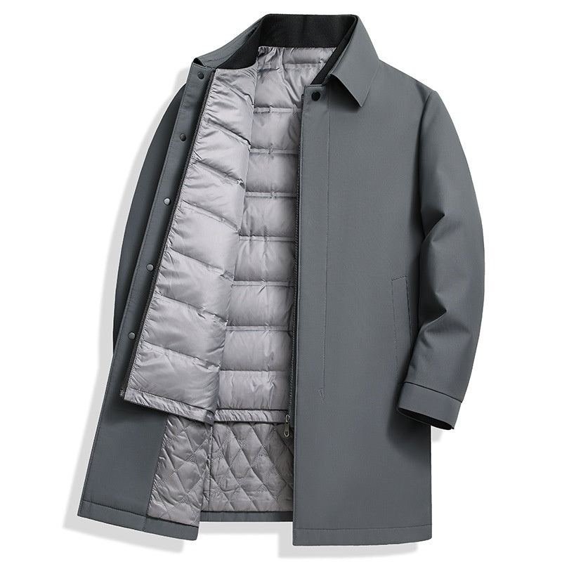 Gray coat with quilted lining on a white background