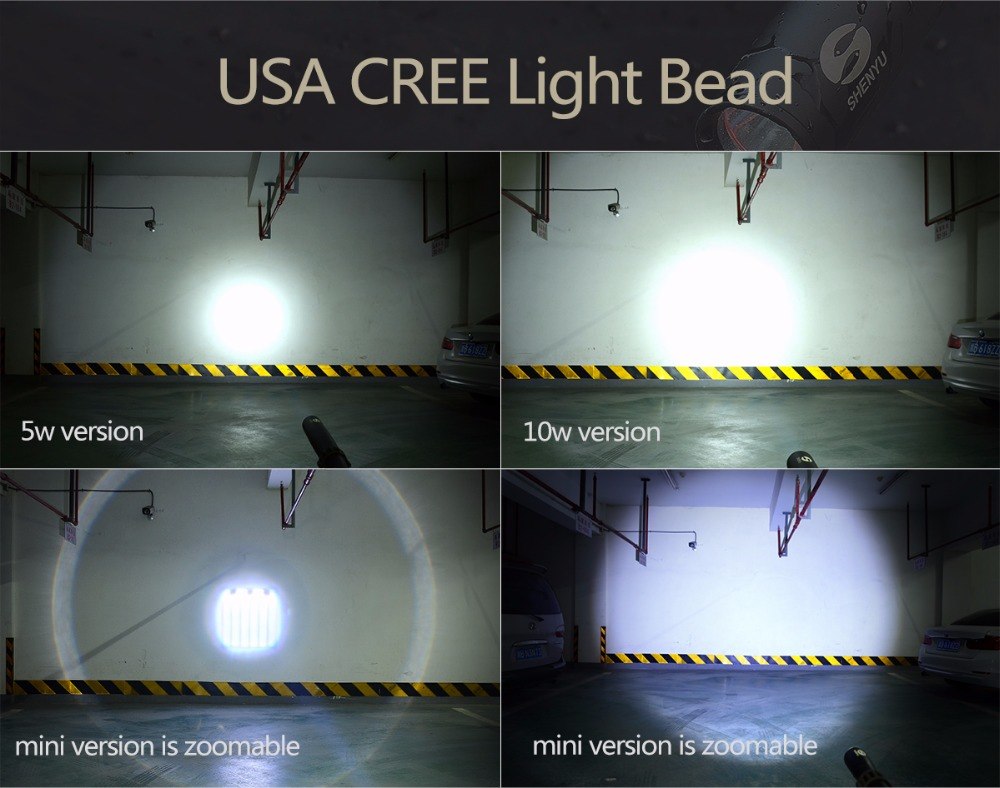 Comparison of USA CREE light bead outputs in different versions in a garage setting.