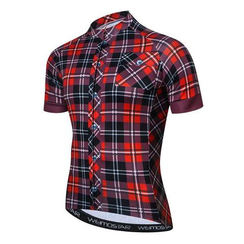 Plaid patterned shirt with visible brand logo on a white background