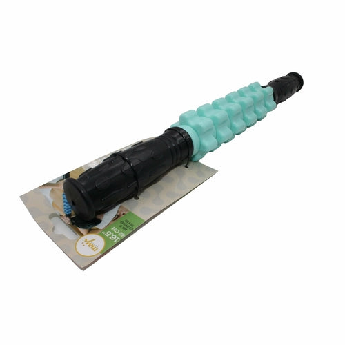 Turquoise and black foam roller on a white background