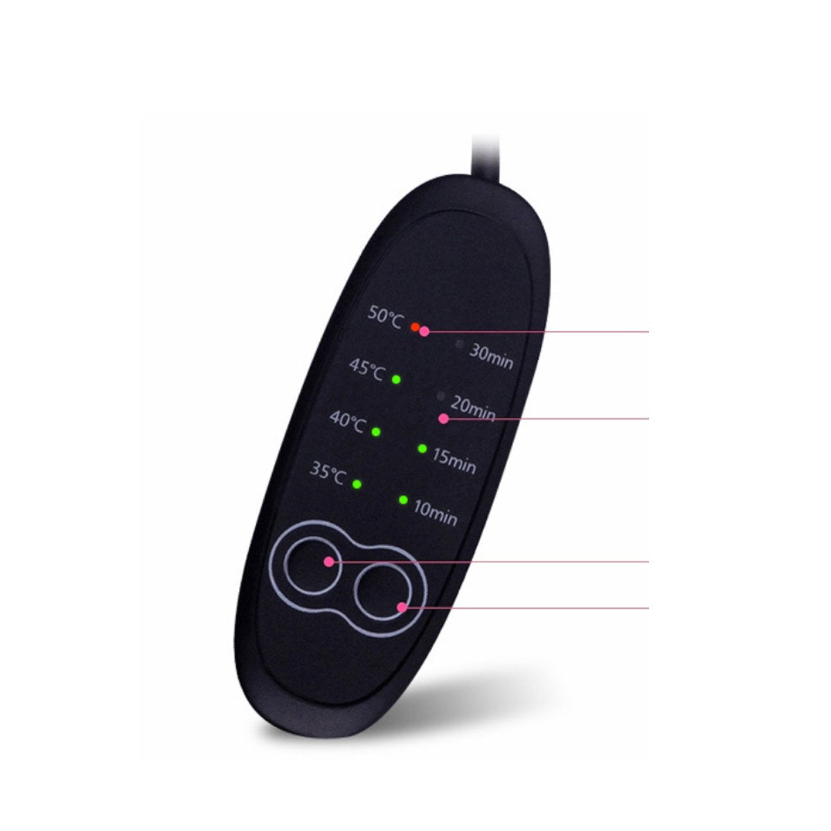 Black electronic device with temperature and time indicators on a white background