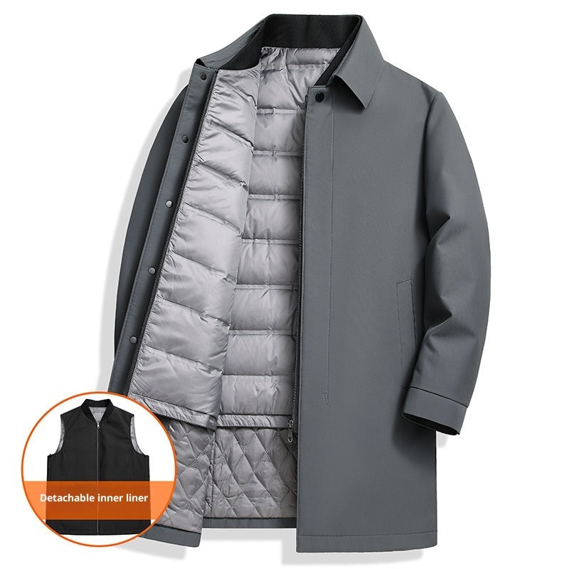 Gray coat with detachable inner liner on a white background