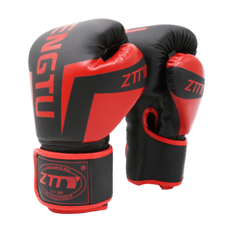 Black and red boxing gloves with ZTTY branding on a white background