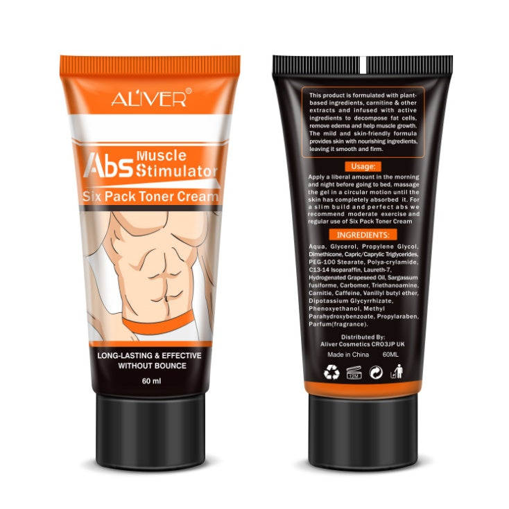 Two tubes of Al'iver Abs Muscle Stimulator Six Pack Toner Cream on a white background